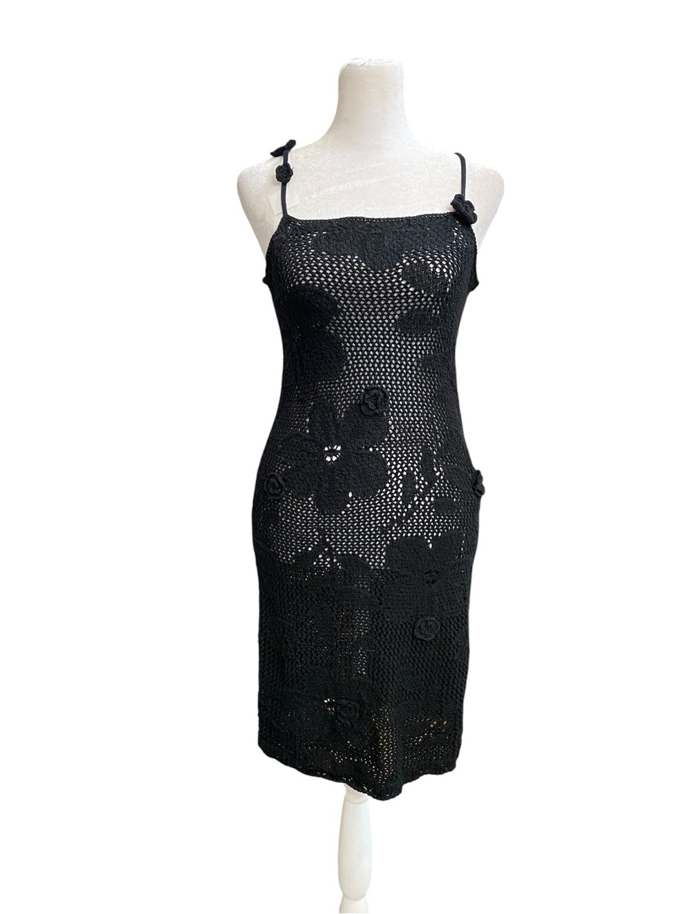 NWT WILD FABLE Women's size Small Black Open Crochet Floral Bodycon Dress